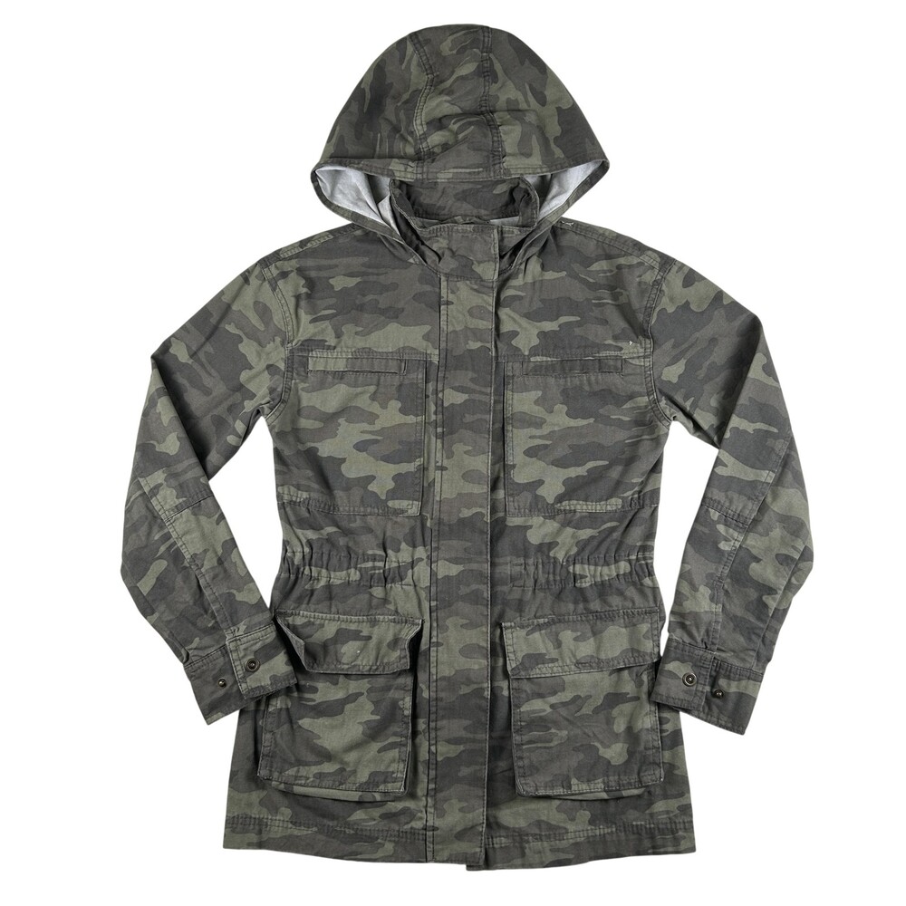 Universal Thread Jacket Womens XS Green Camo Hooded Utility Military Cotton